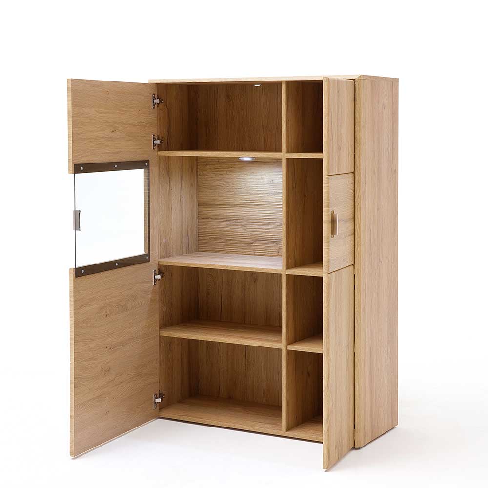 Wohnzimmer Highboard Zidrella in Wildeichefarben mit Glastür