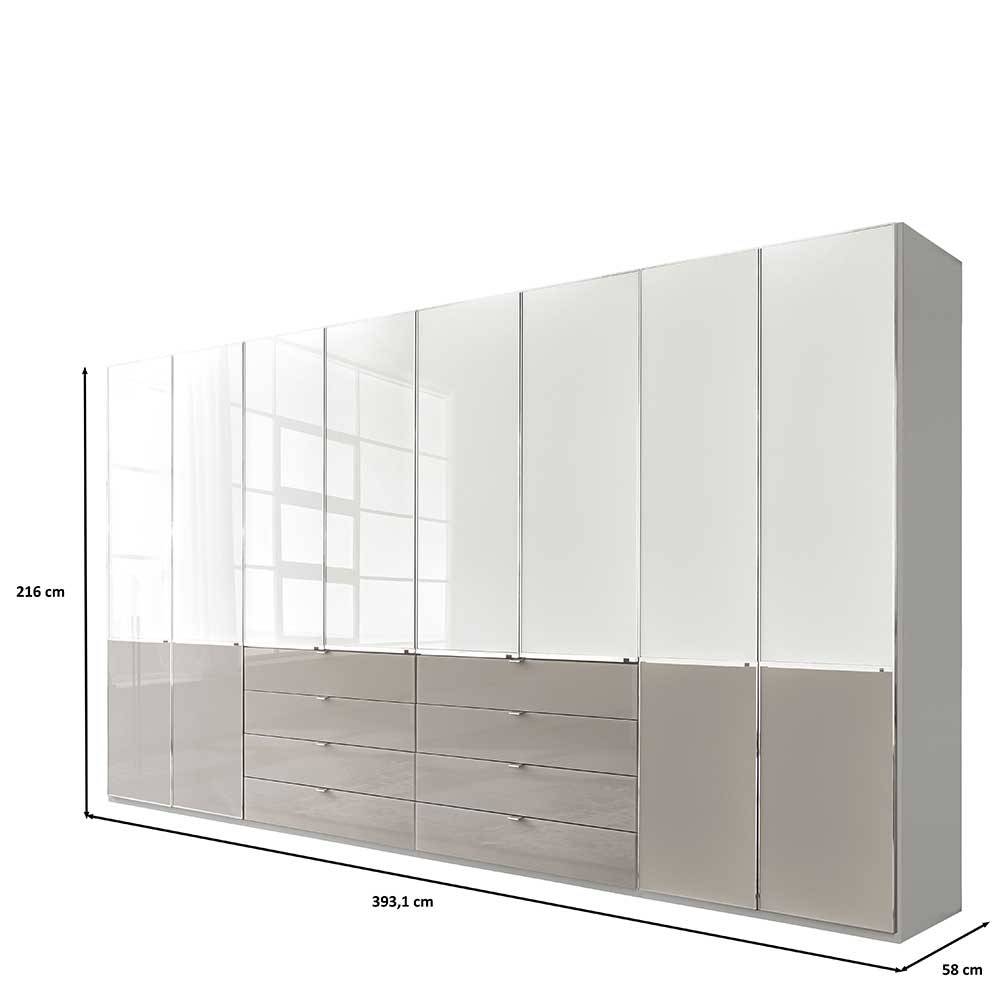 Schlafzimmerkleiderschrank Latina mit acht Schubladen Front glasbeschichtet