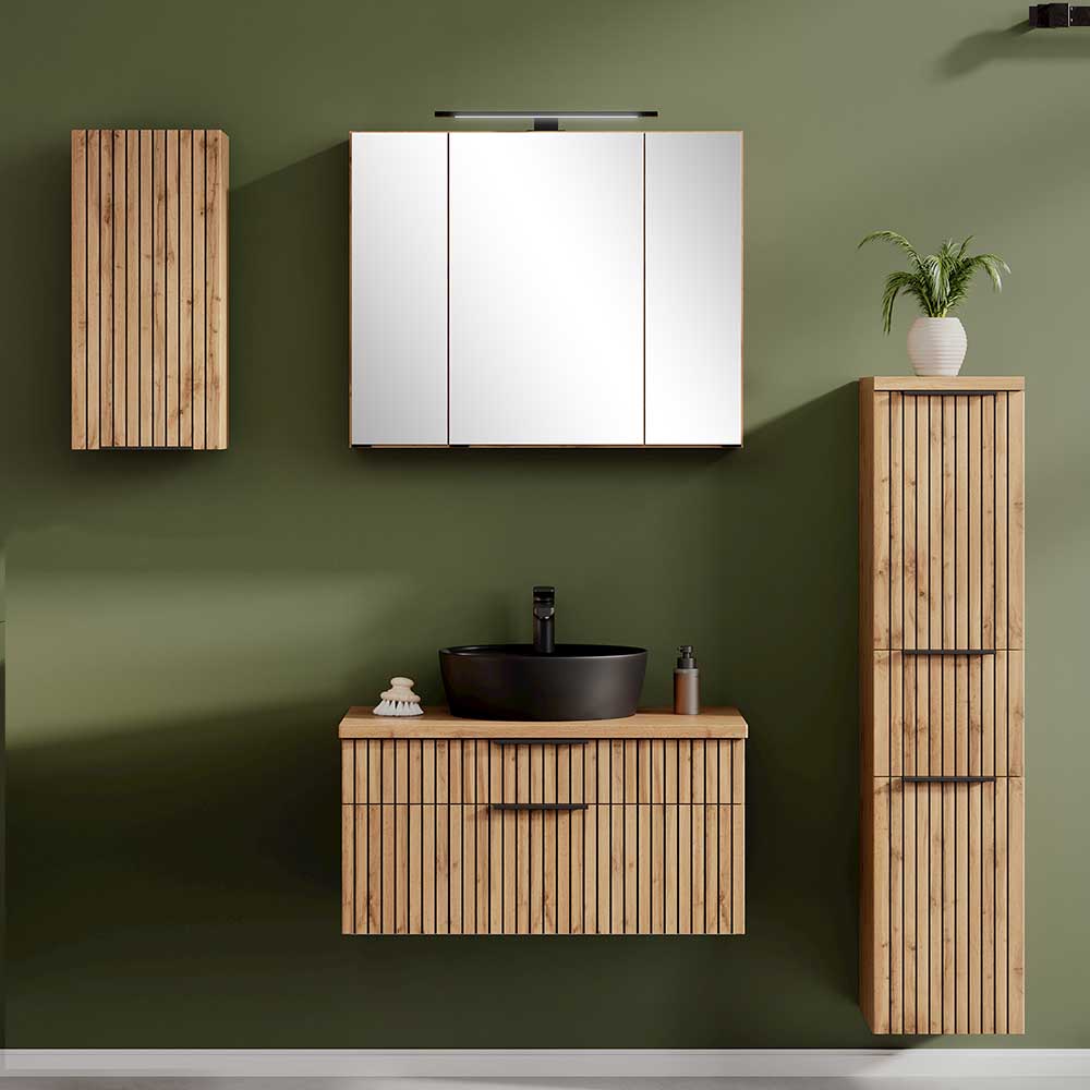 Badset Holzoptik Wildeiche Cadama in modernem Design Wandmontage (vierteilig)