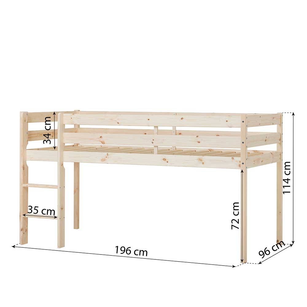 Hochbett Reesa naturbelassen mit Vierfußgestell aus Holz