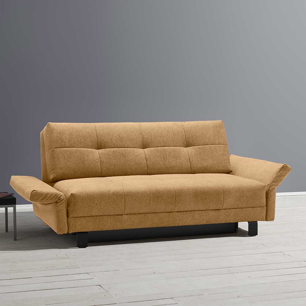 Gelbes Schlafsofa Nemphia mit Rücken Klappmechanik in modernem Design