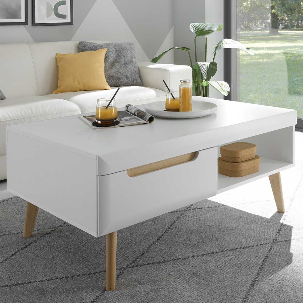 Skandi Design Couchtisch Jasturian in Weiß und Eichefarben