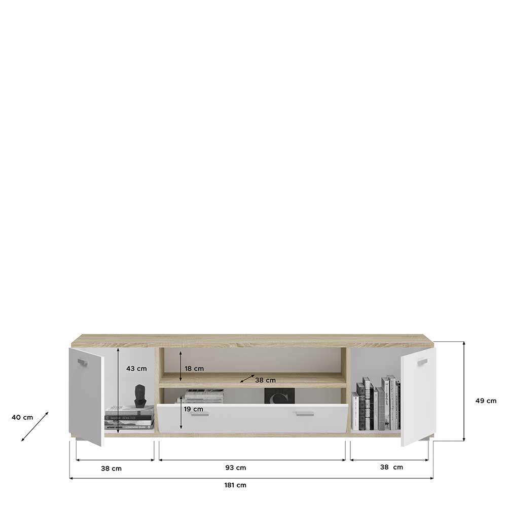 Fernsehboard Idnona in Weiß und Sonoma Eiche hell mit Klappe