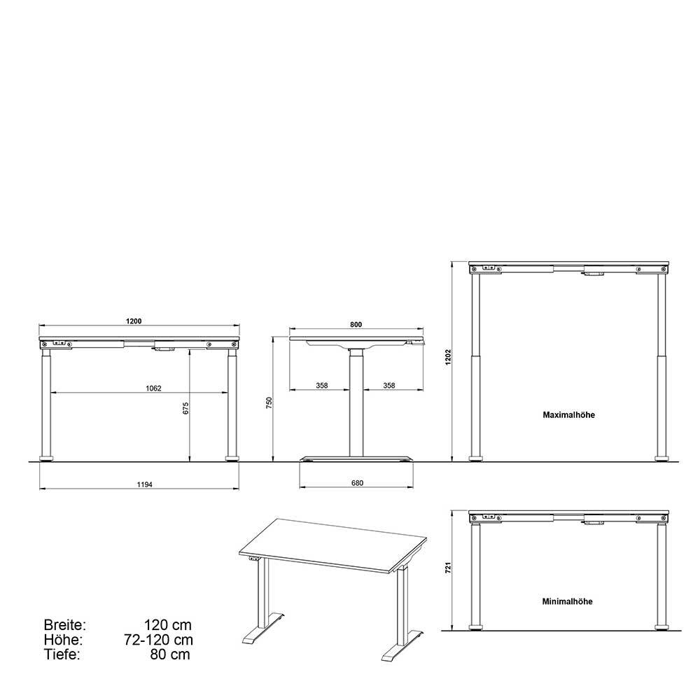 Weißer Büroschreibtisch Kalastania höhenverstellbar - 80 cm tief