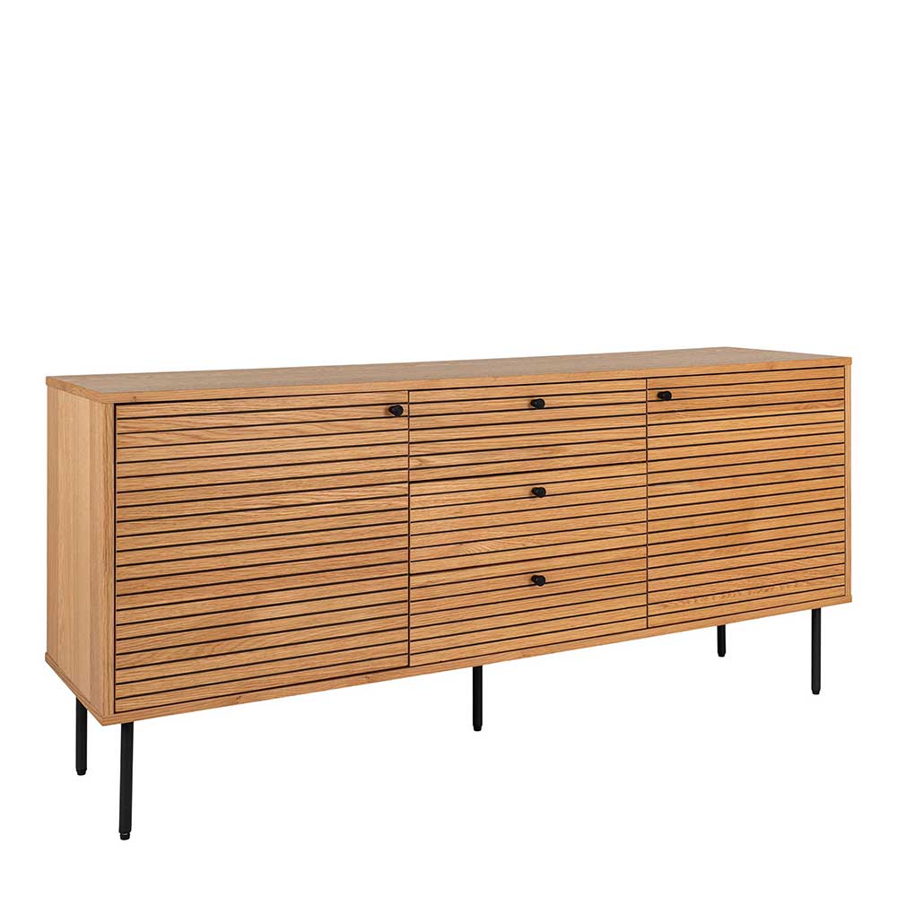 Sideboard Myronna mit Fußgestell aus Metall und drei Schubladen