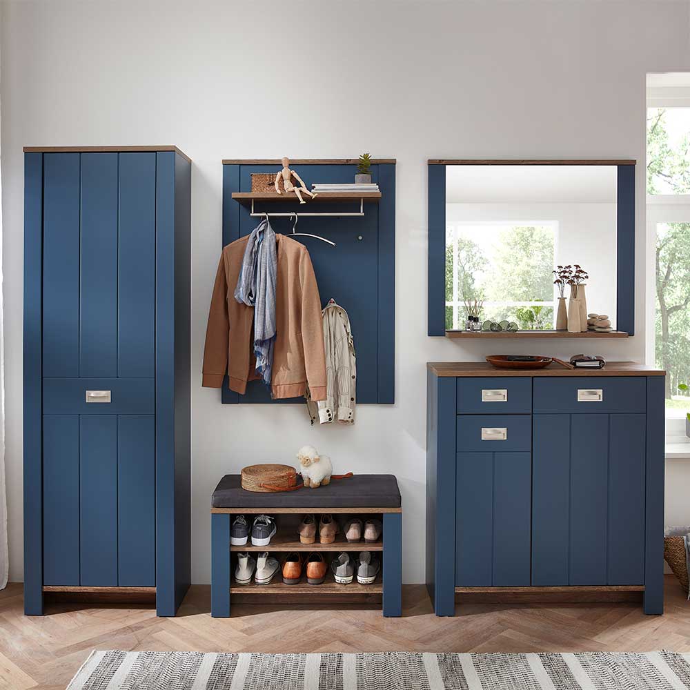 Komplett Garderobe Fanci im Landhausstil in Blau (fünfteilig)