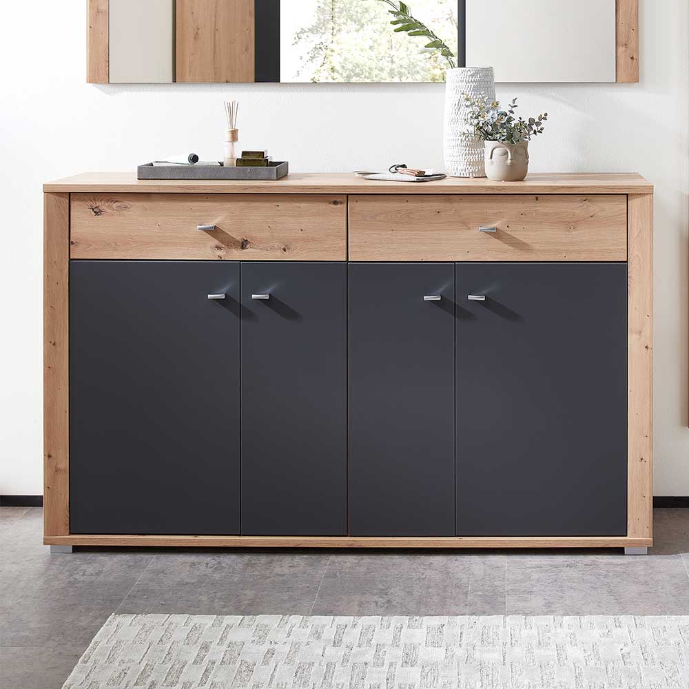 Sideboard Barossio mit zwei Schubladen in Wildeichefarben & Dunkelgrau