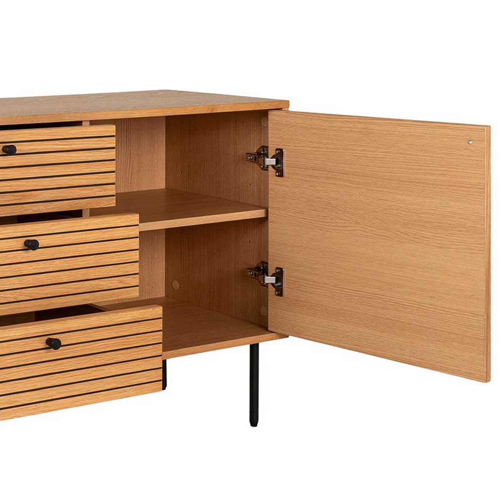 Sideboard Myronna mit Fußgestell aus Metall und drei Schubladen