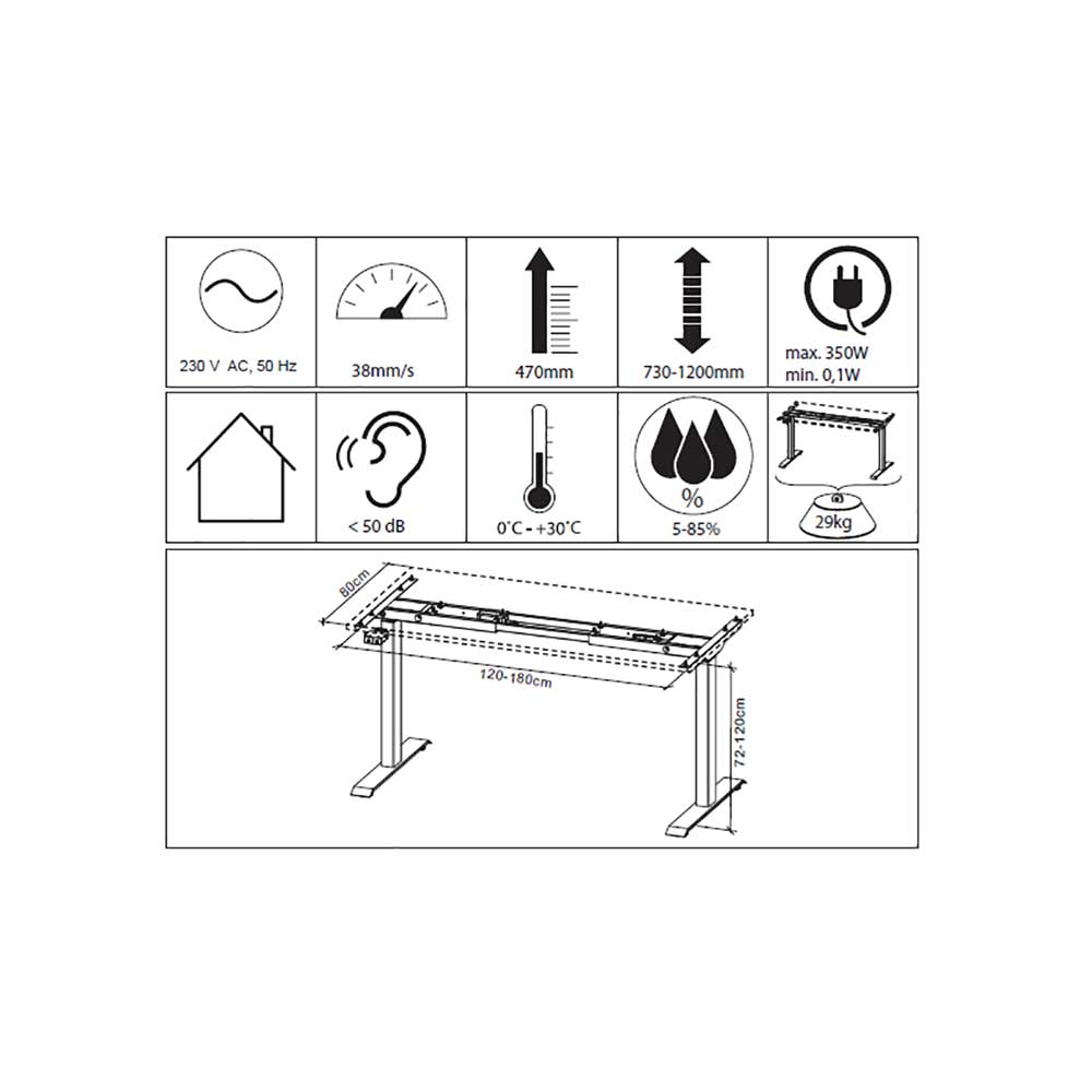 Weißer Büroschreibtisch Kalastania höhenverstellbar - 80 cm tief