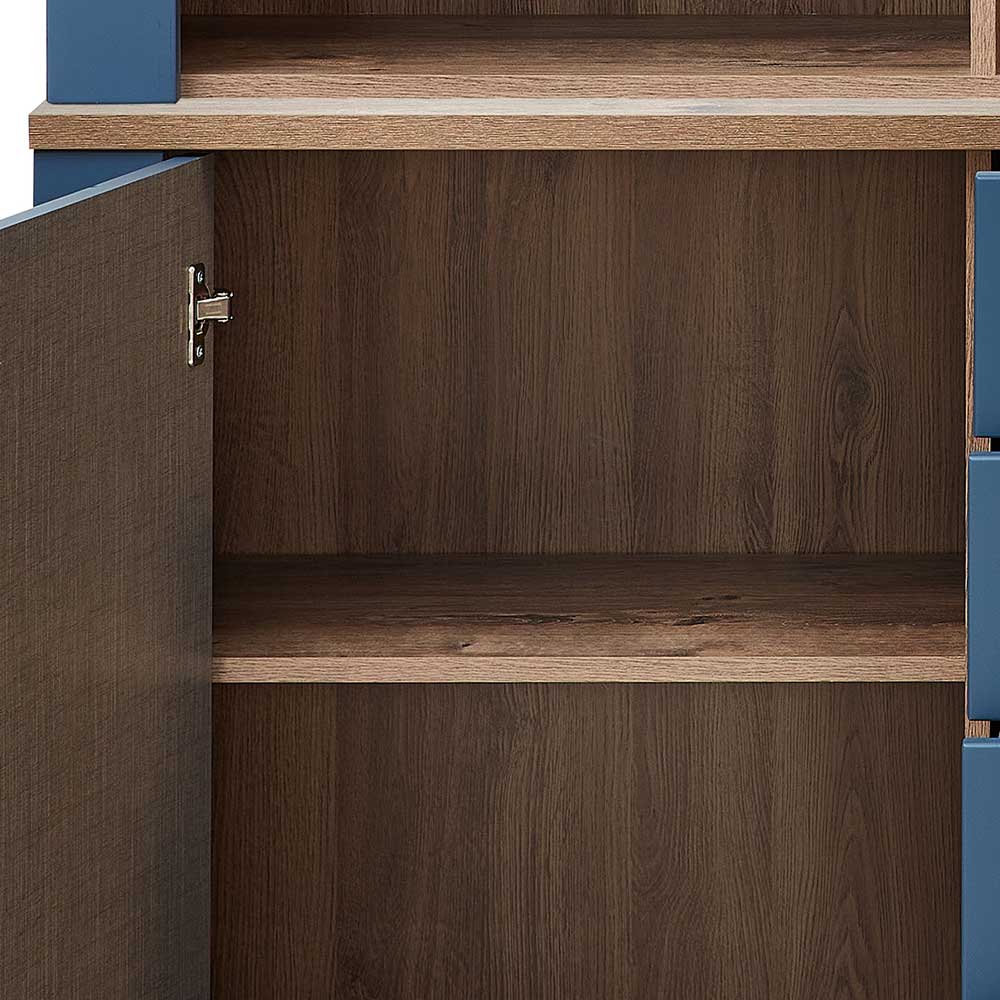 Landhausstil Küchenbuffetschrank Fanci in Blau und Eiche dunkel