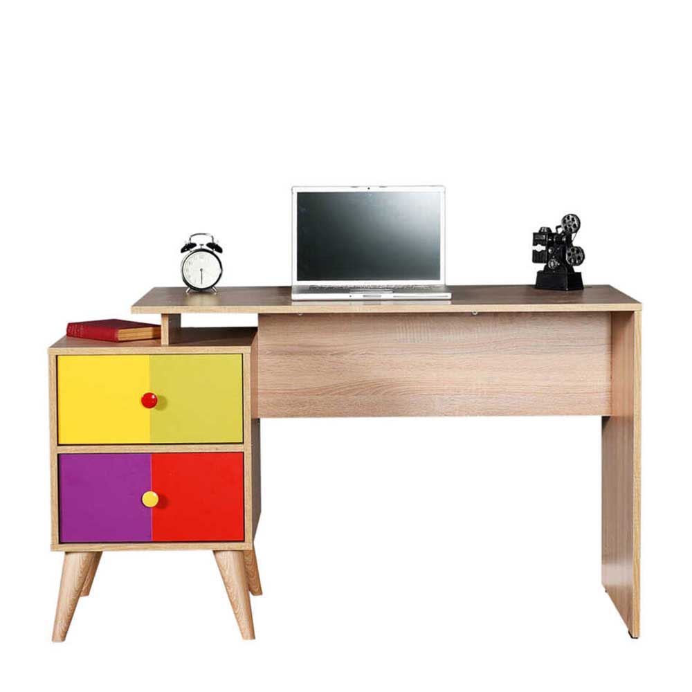 Design Schreibtisch Lavegaria in Sonoma-Eiche und Bunt Pharao24