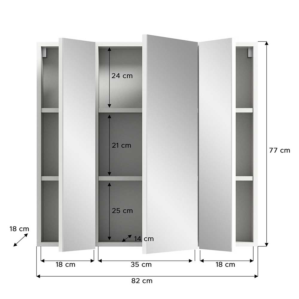 Badezimmer Spiegelschrank Adeass 82 cm breit in modernem Design