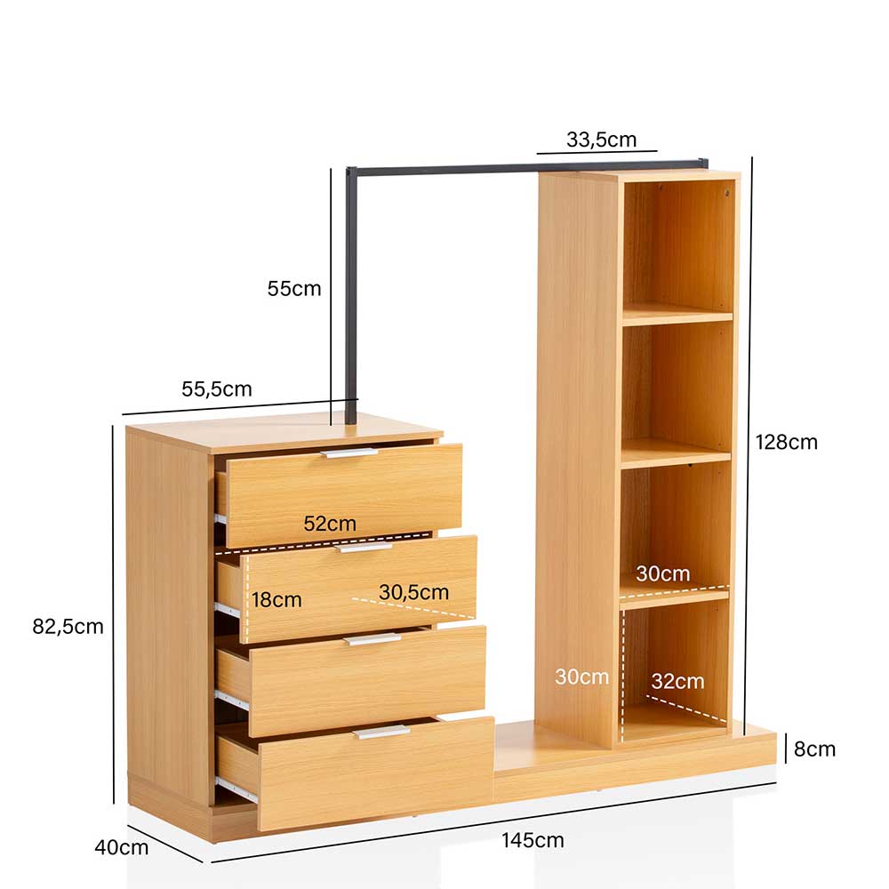 Dielen Garderobe Taly in Eichefarben 136 cm hoch - 145 cm breit