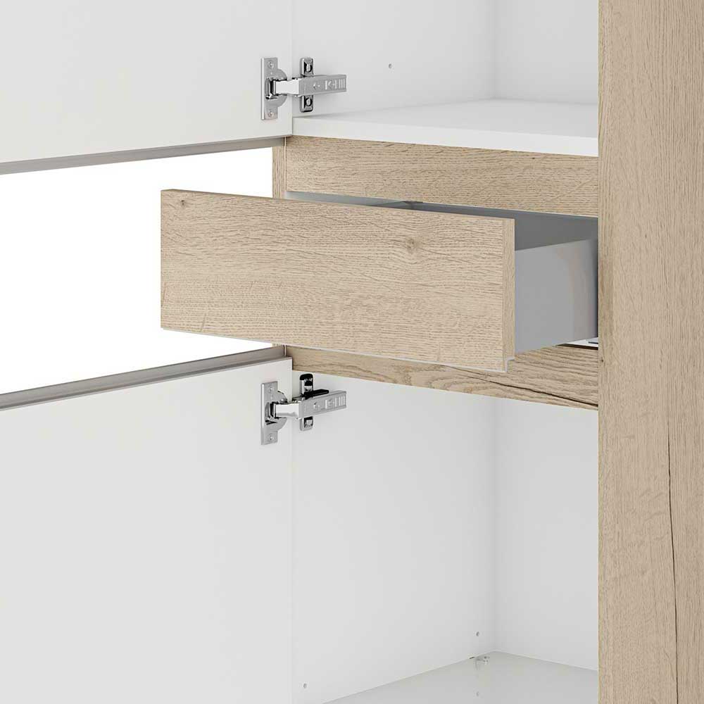 Skandi Design Badezimmermöbelset Achillefs in Eiche Bianco und Schwarz (vierteilig)