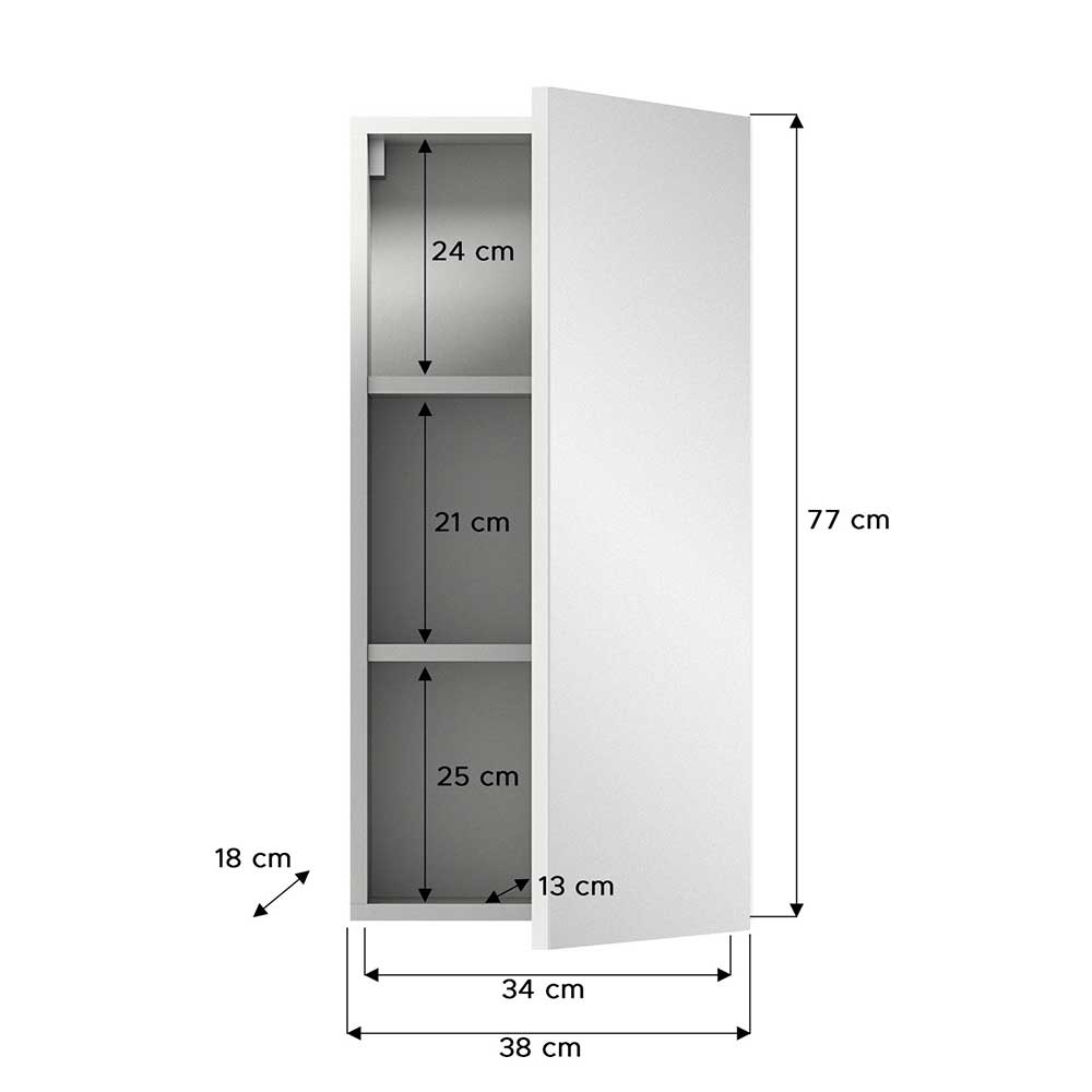 Spiegelschrank Bad Adeass mit einer Drehtür 38 cm breit