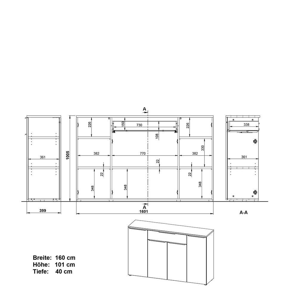 Aktenschrank Abby 160 cm breit in Dunkelgrau