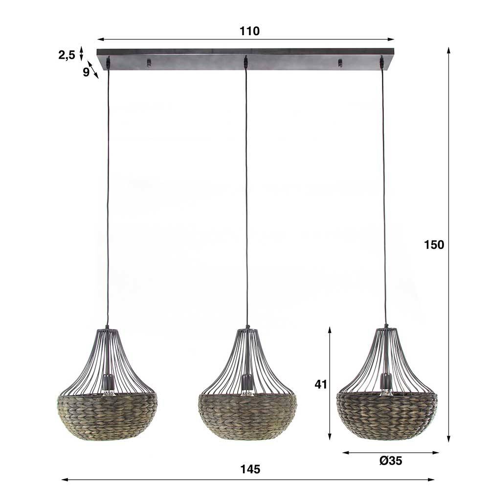 Landhausstil Pendelleuchte Thissa in Graubraun 145 cm breit