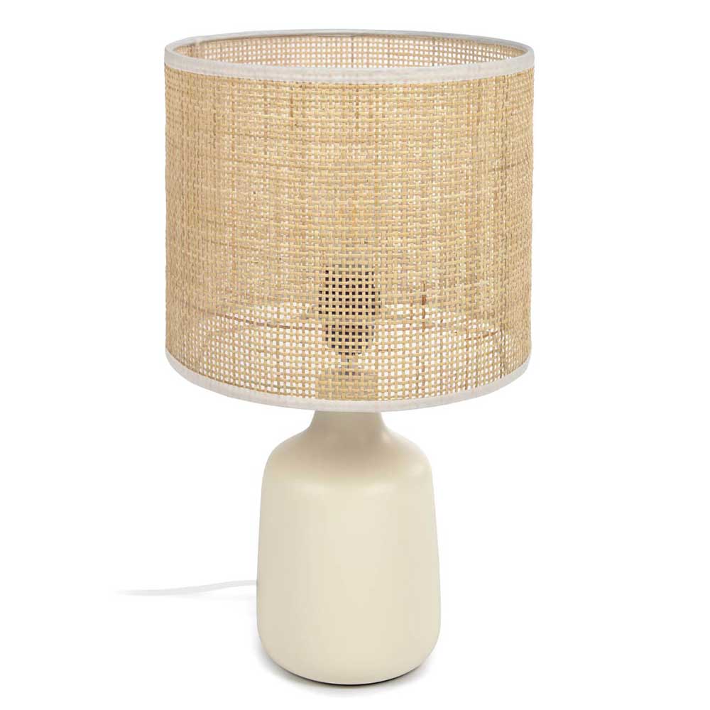 Skandi Design Tischlampe Cador aus Keramik Geflecht Bambus und