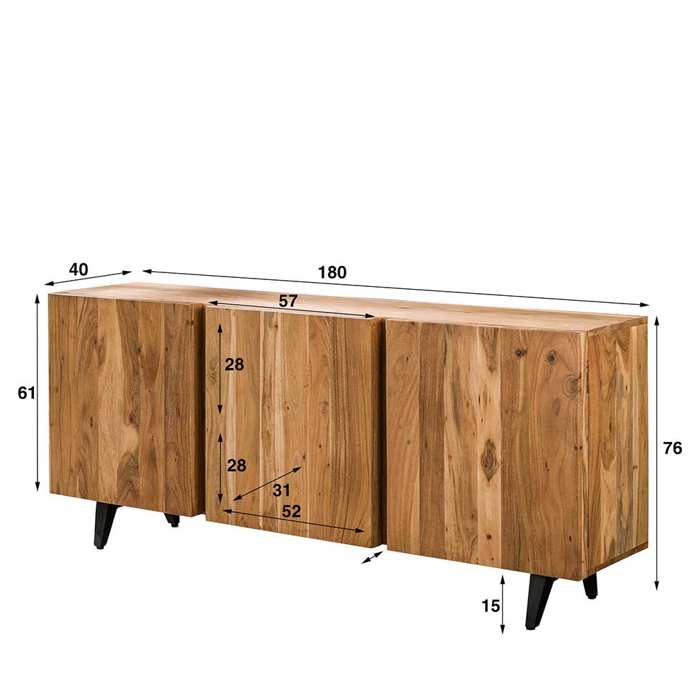 Sideboard Metrian aus Akazie Massivholz und Metall 180 cm breit