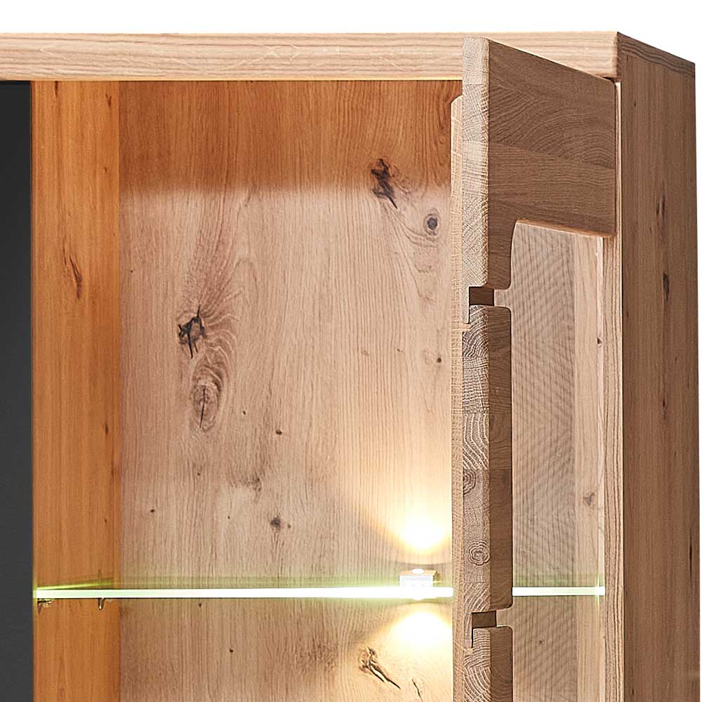 Wohnzimmervitrinenschrank Sebetino mit LED Beleuchtung 90 cm breit