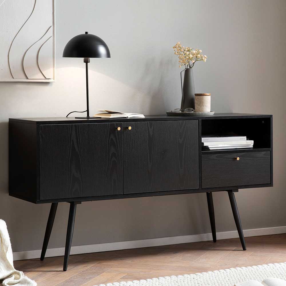 Sideboard Hammuel in Schwarz mit Metallgriffen