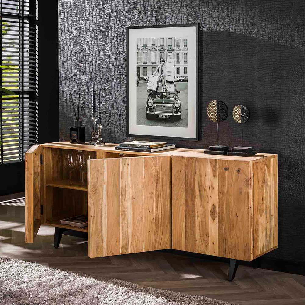 Sideboard Metrian aus Akazie Massivholz und Metall 180 cm breit