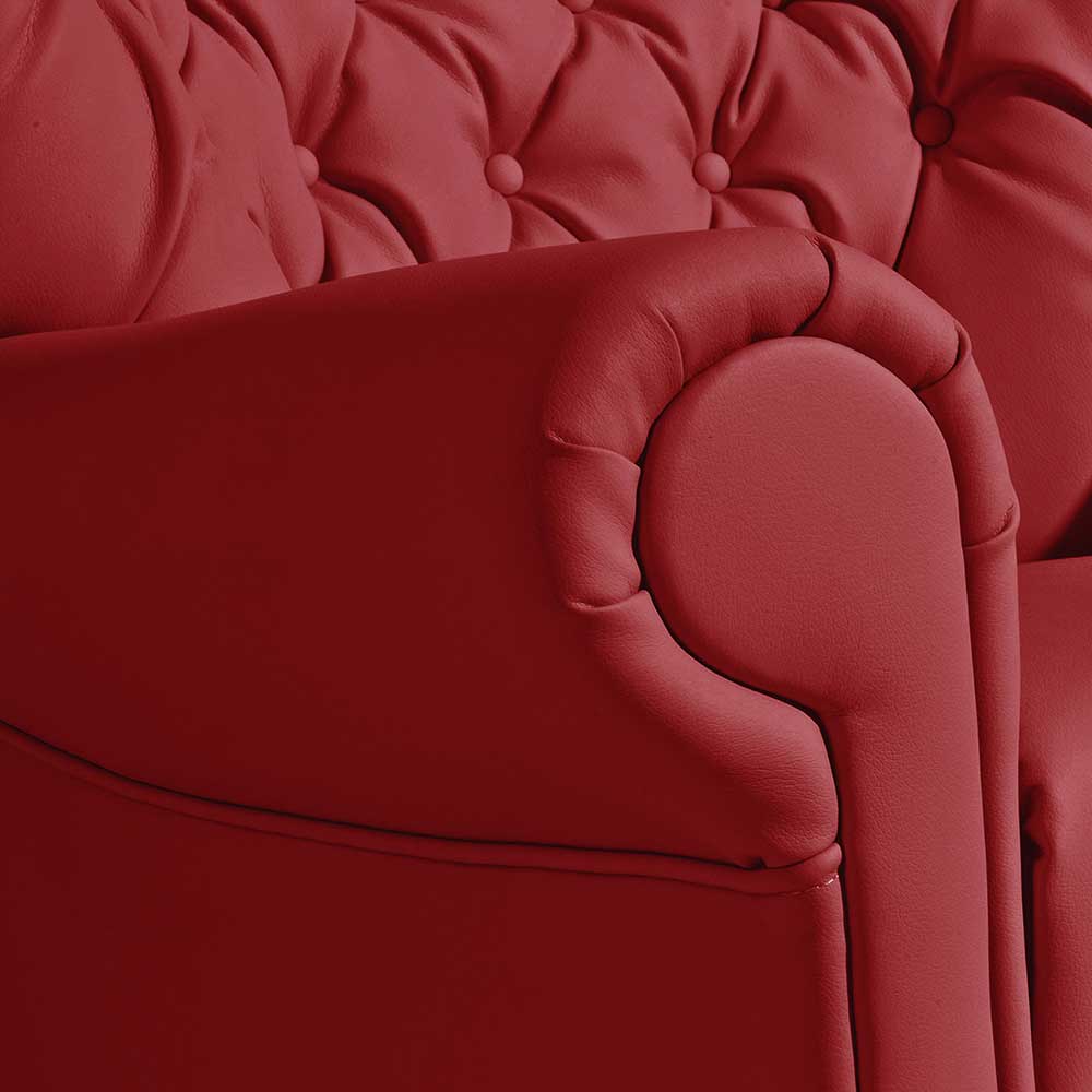 Chesterfield Look Polstersessel Shiran in Rot aus Kunstleder