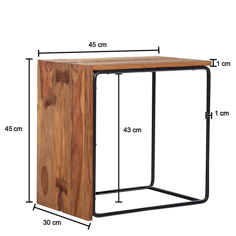 Beistelltisch Zentry aus Sheesham Massivholz mit Metall
