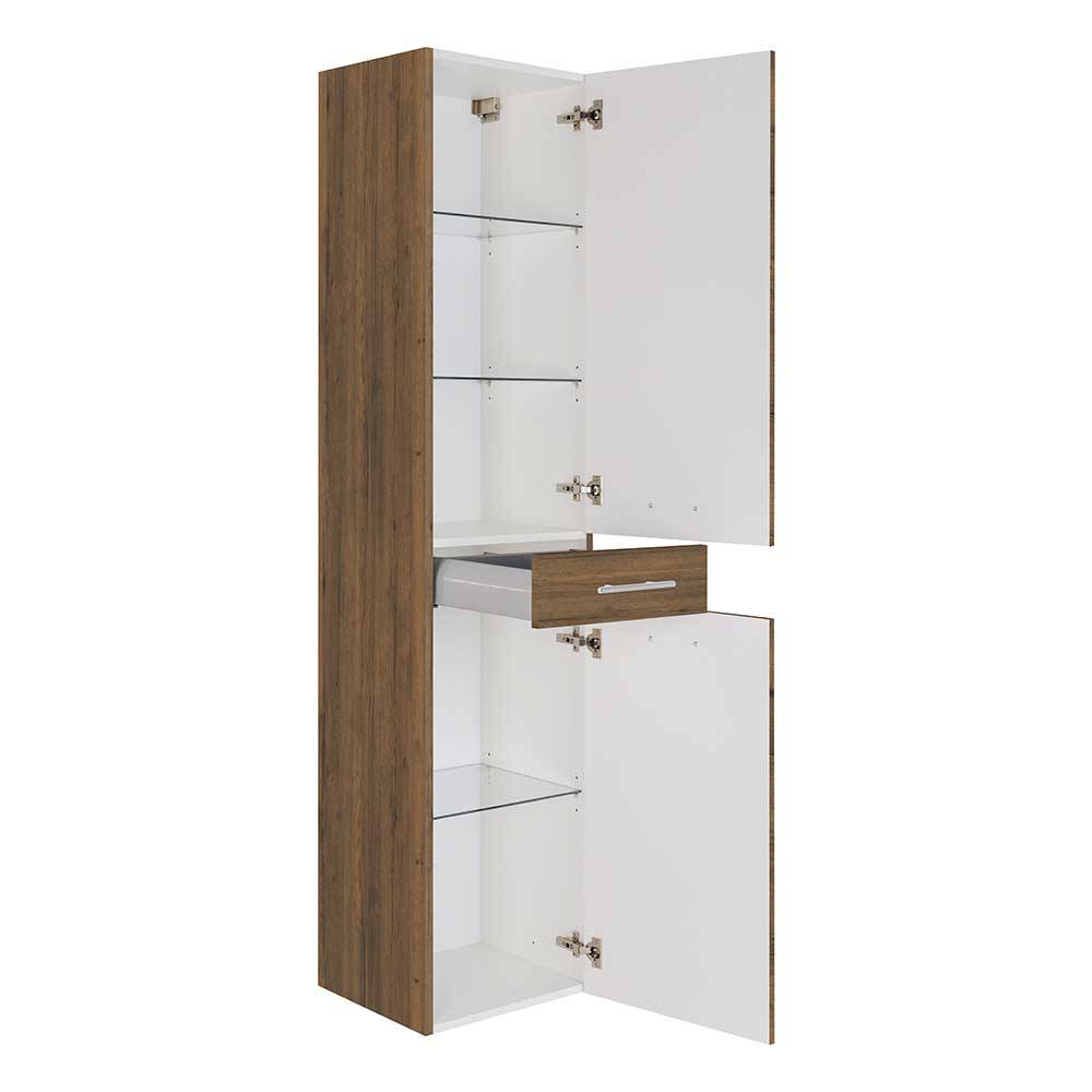 Hoher Badschrank Systrem in Eiche dunkel mit Soft Close