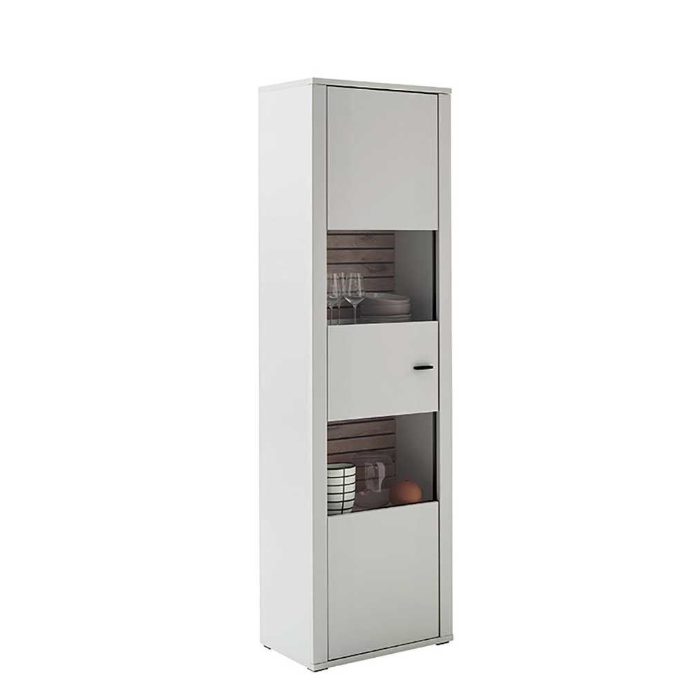 Schrank Vitrine Polar in Weiß und Wildeiche Holzoptik 206 cm hoch