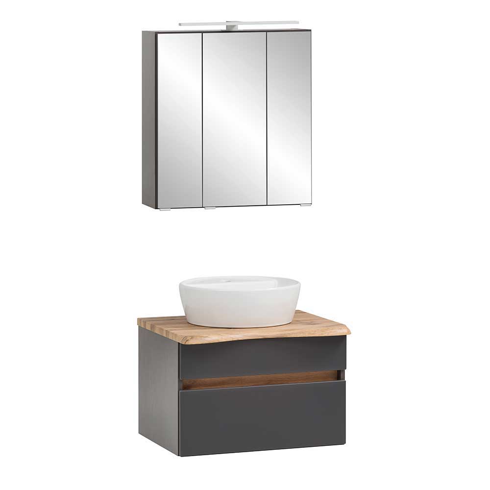 Badezimmermöbel-Set modern Pegruan mit LED Beleuchtung 52 cm tief (dreiteilig)