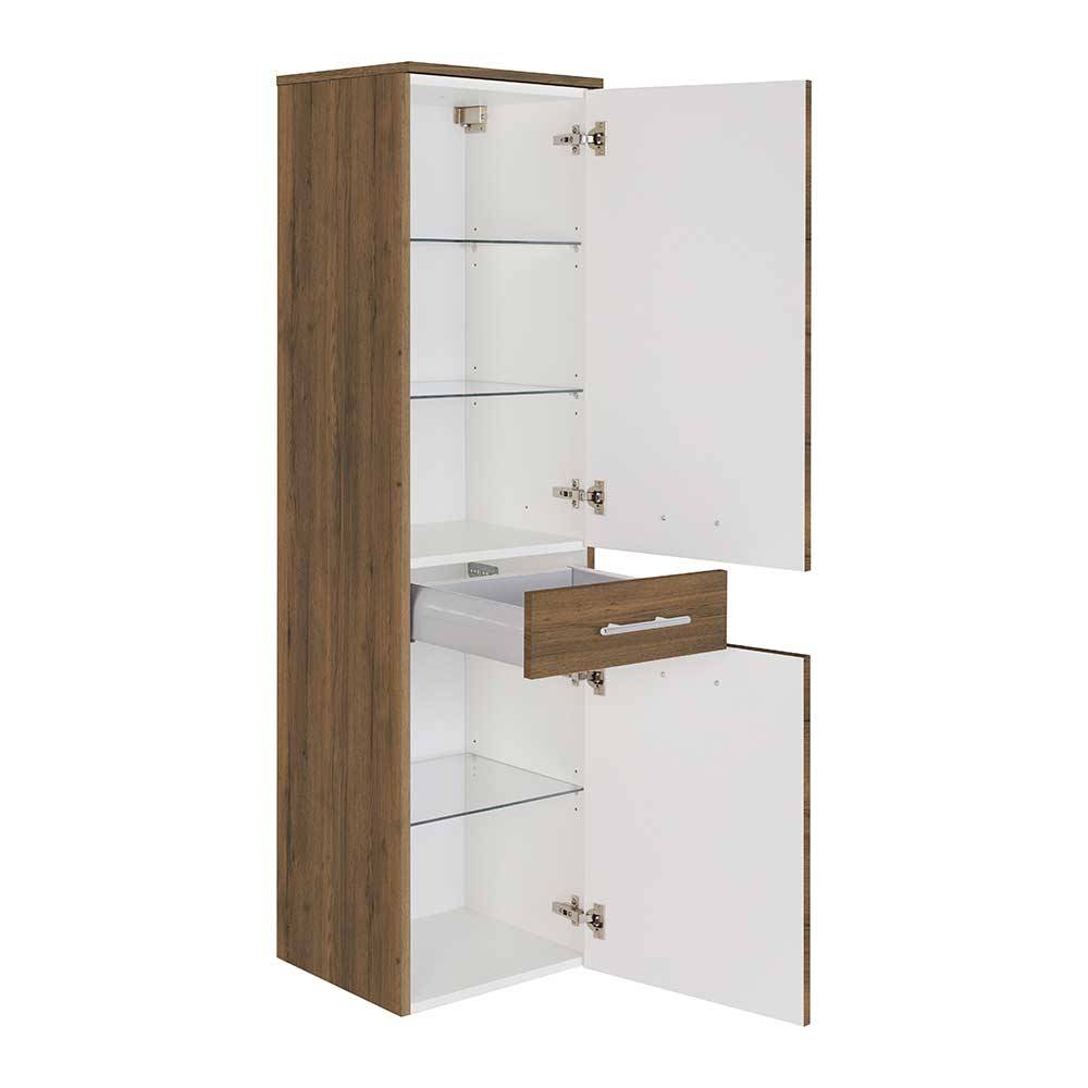 Midibadschrank modern Systrem in Eiche dunkel 149 cm hoch