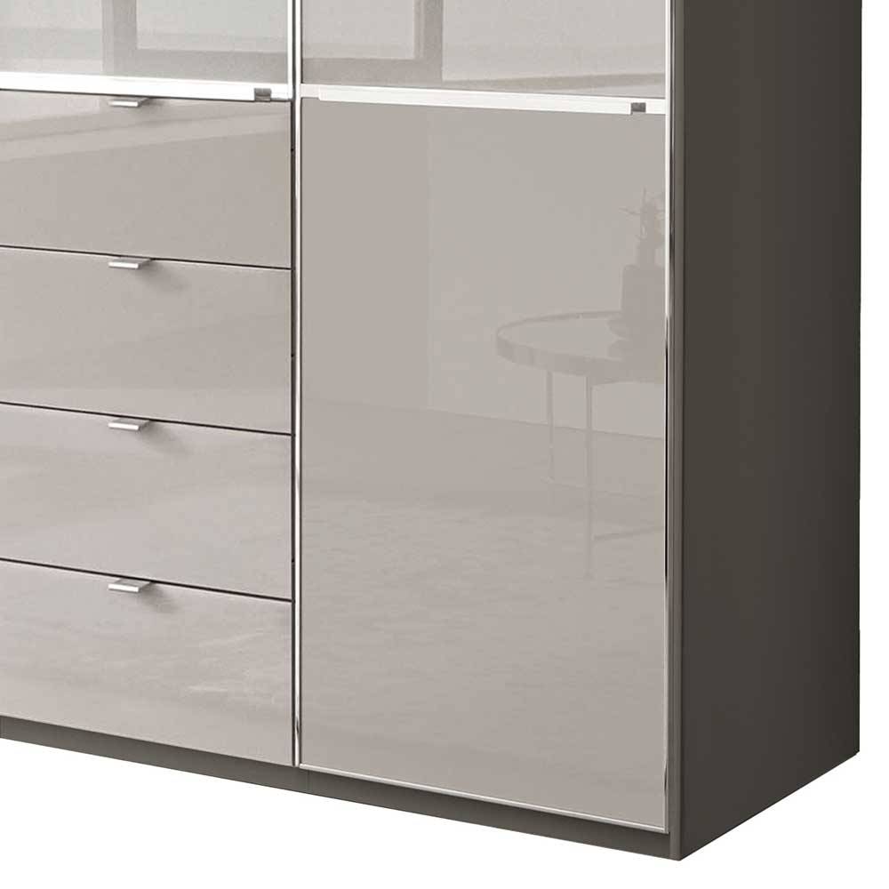 Schlafzimmerschrank bicolor Sanctos mit vier Schubladen Front glasbeschichtet