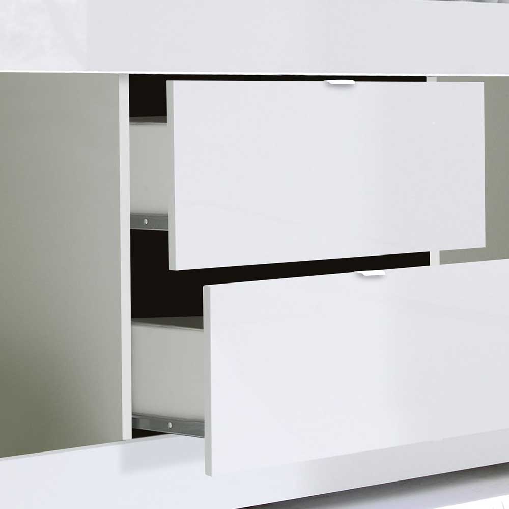 Fernseh Lowboard Deconda in Weiß Hochglanz mit lackiert Türen Schubladen und zwei