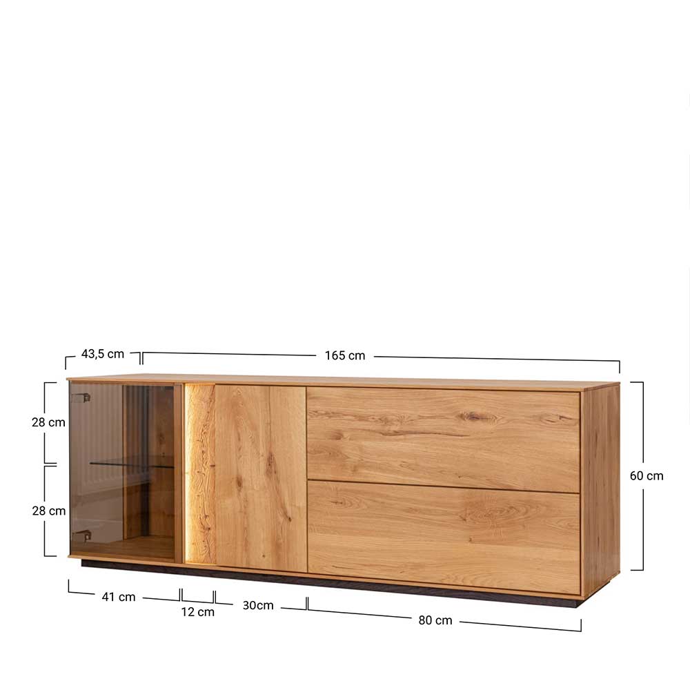 Fernseh Unterschrank Rusaly aus Wildeiche Massivholz mit Glastür